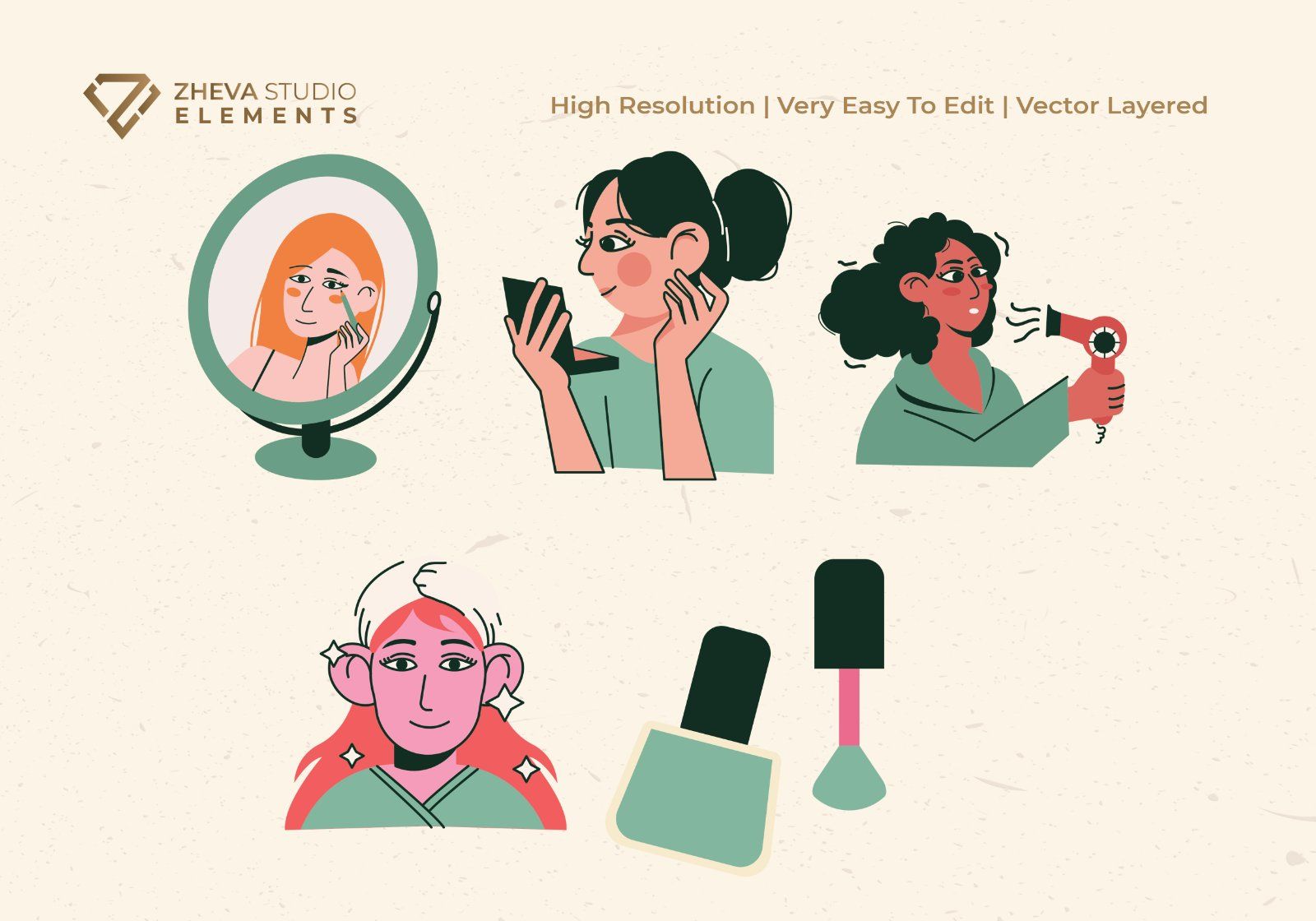 Premium Women Applying Makeup and Skincare Vector Illustration — image 4
