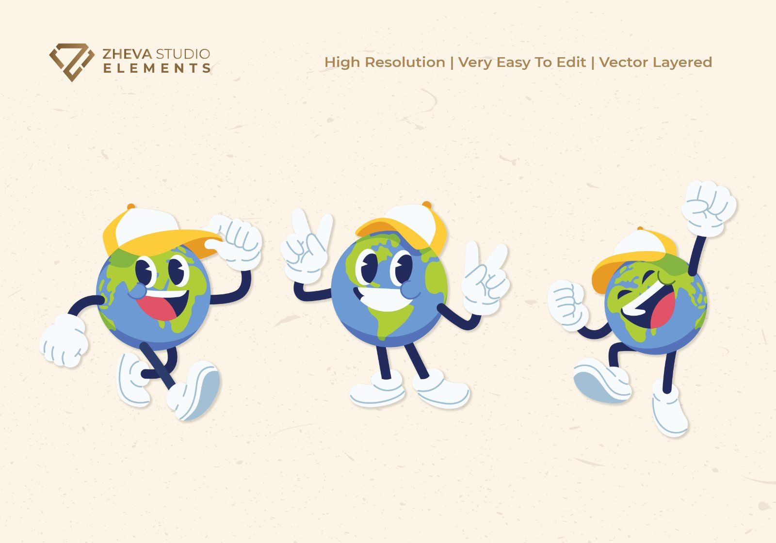 Premium Cute Earth Character Cartoon Vector Illustration – 6 EPS & PNG Files — image 4