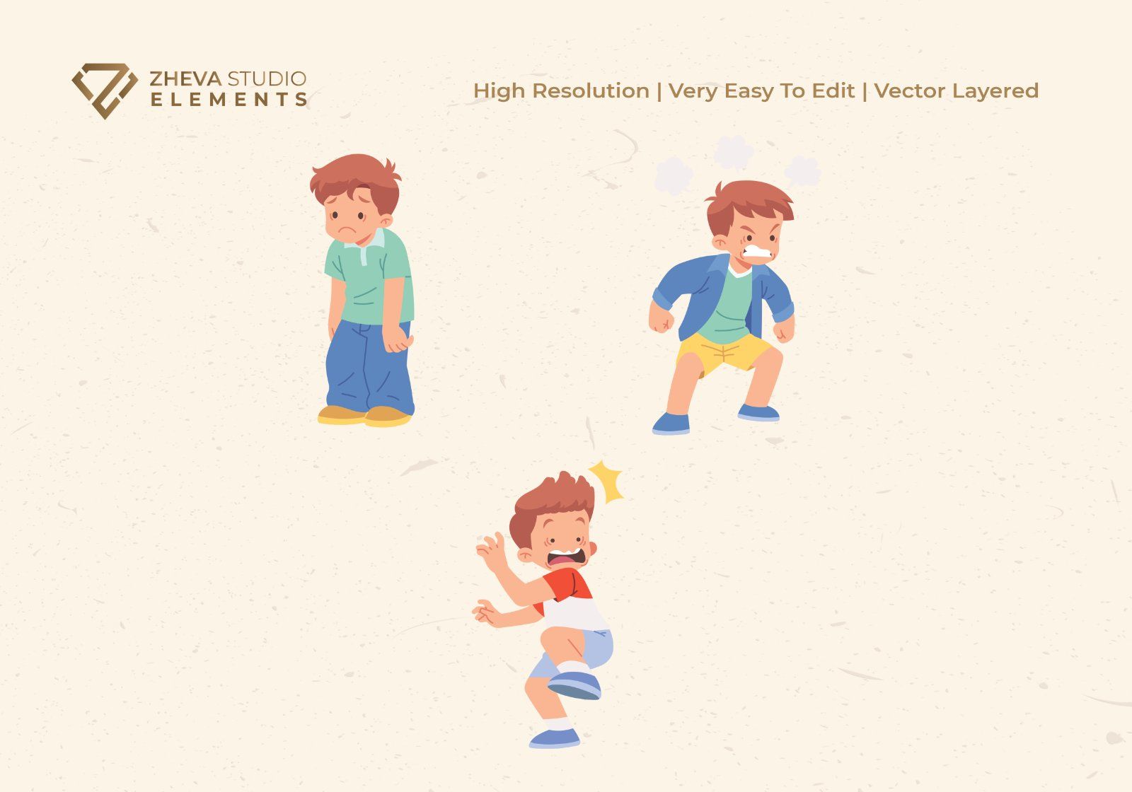 Premium Cute Kids Expressing Different Emotions Vector Illustration — image 4