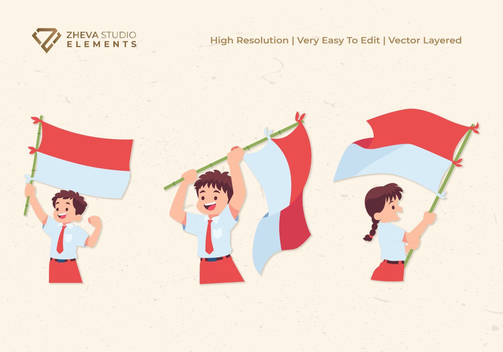 Premium Happy Students Waving National Flags Vector Illustration – 6 EPS & PNG Files — image 4