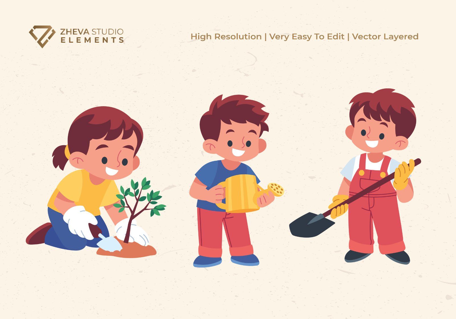 Premium Cute Kids Gardening Vector Illustration — image 4