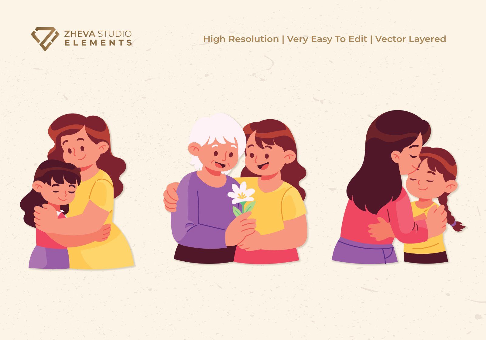 Premium Mother and Daugter Hug Vector Illustration – 6 EPS & PNG Files — image 4