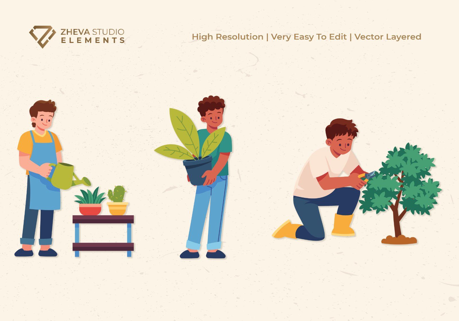 Premium People Gardening Vector Illustration – 6 EPS & PNG Files — image 4