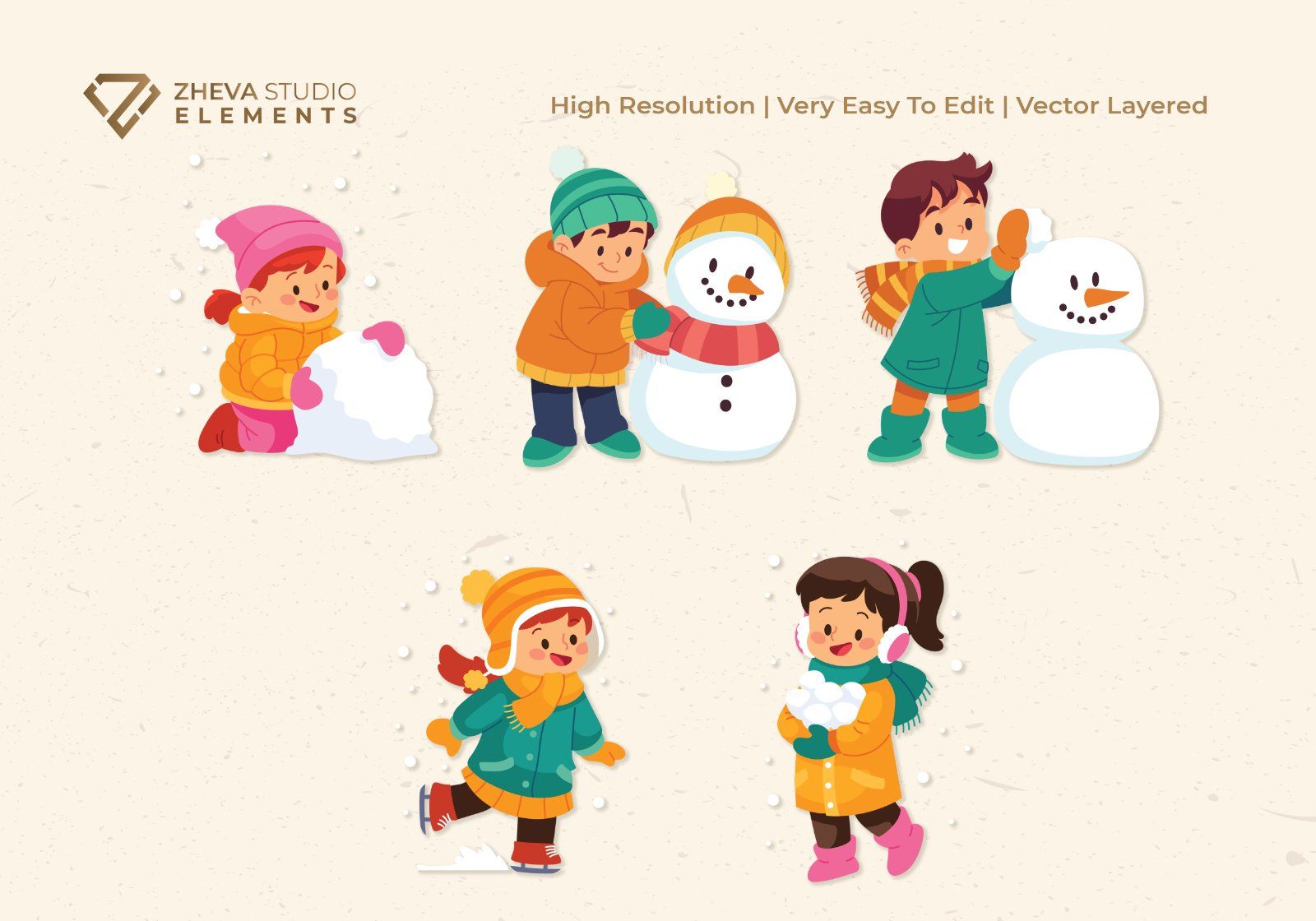 Premium Kids Playing in Snow Vector Illustration – 10 EPS & PNG Files — image 4