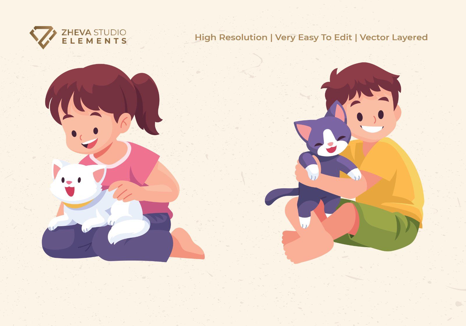 Premium Kids Playing with Cute Cats Vector Illustration — image 4