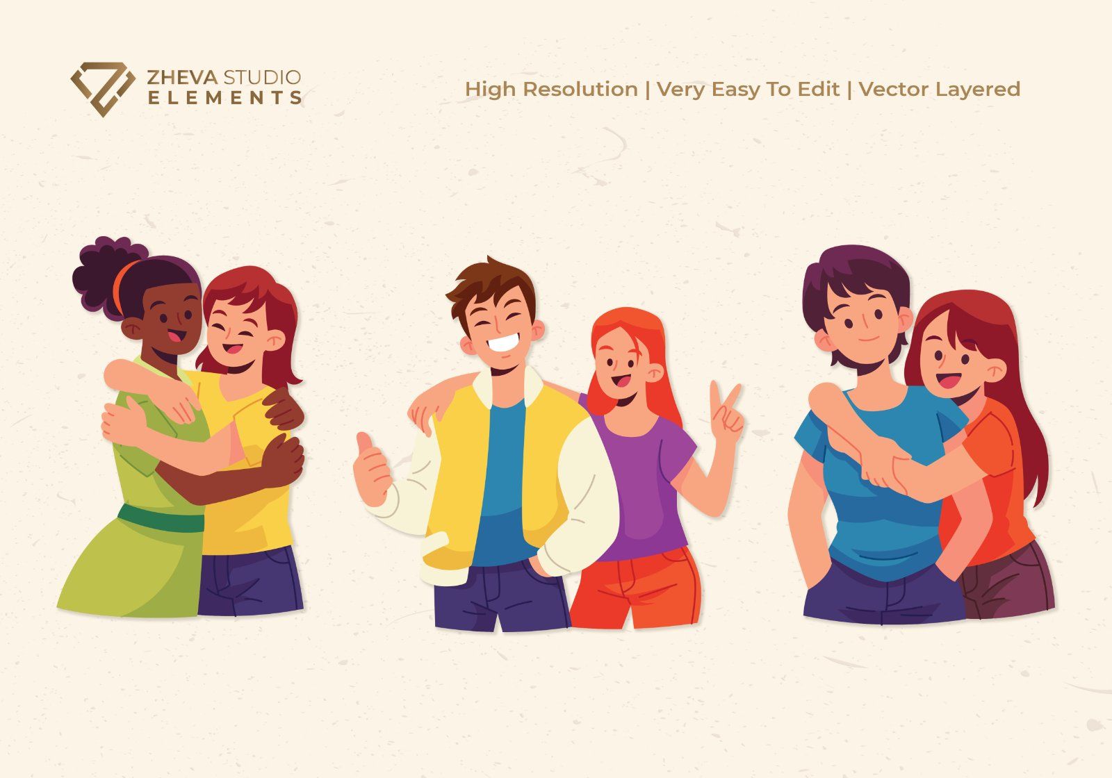 Premium Happy Friendship and Togetherness Vector Illustration – 6 EPS & PNG Files — image 4