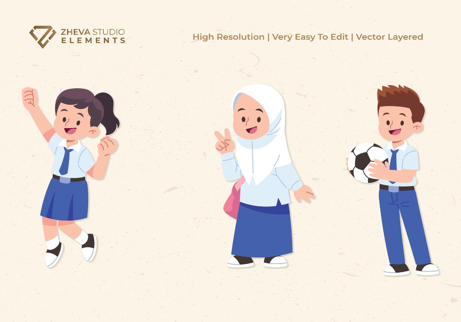 Premium Cute Students in Uniform Vector Illustration – 6 EPS & PNG Files — image 4