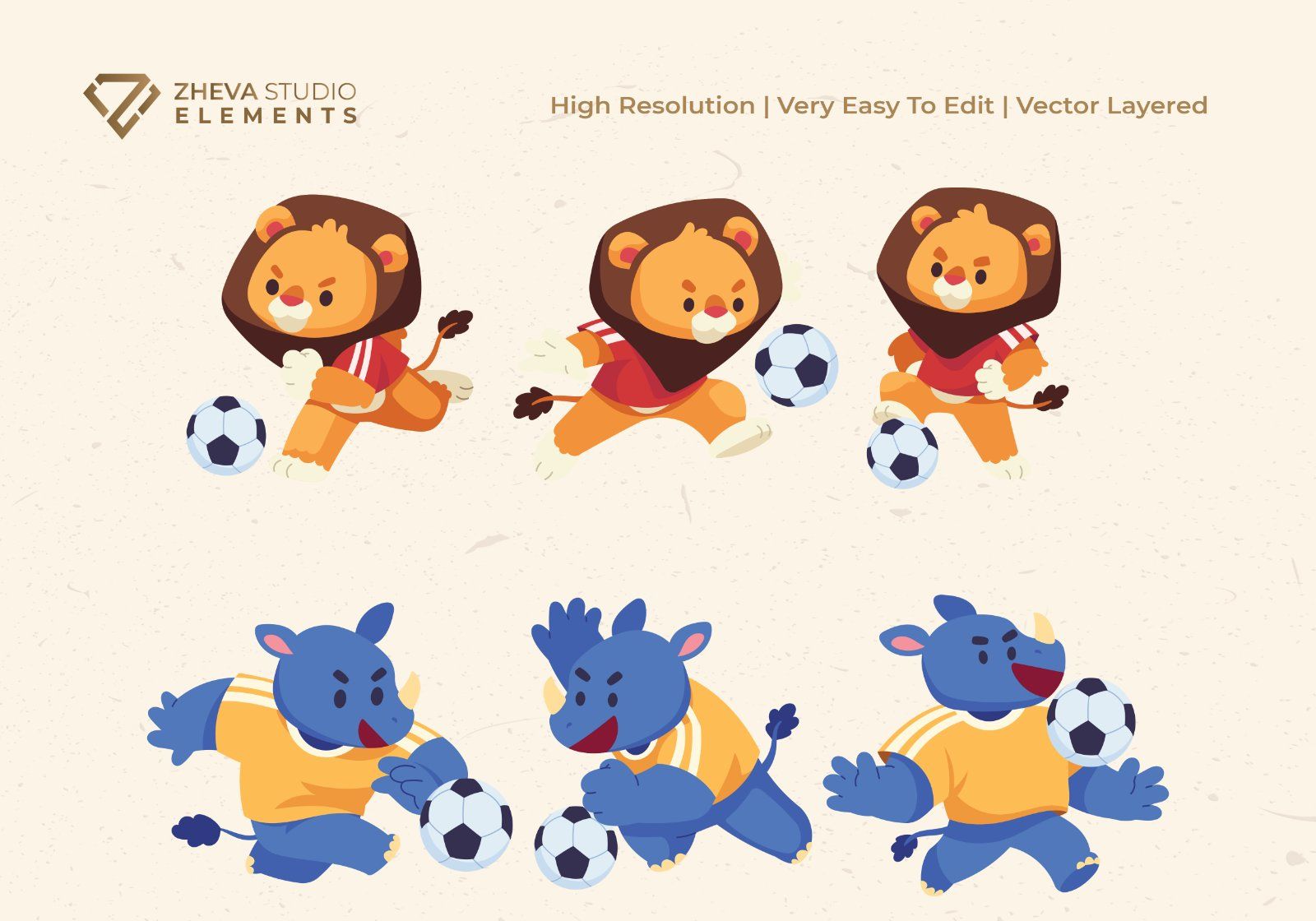 Premium Animal Football Vector Illustration   – 6 EPS & PNG Files  — image 3