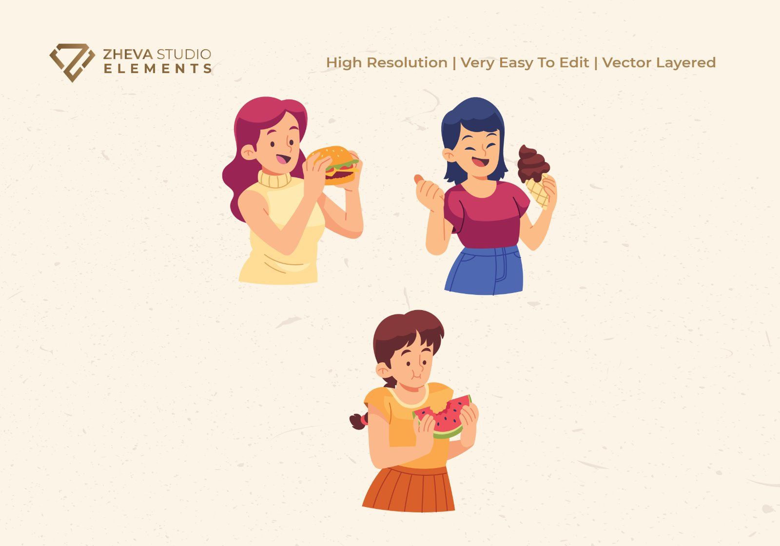 Premium People Enjoying Delicious Food Vector Illustration — image 4