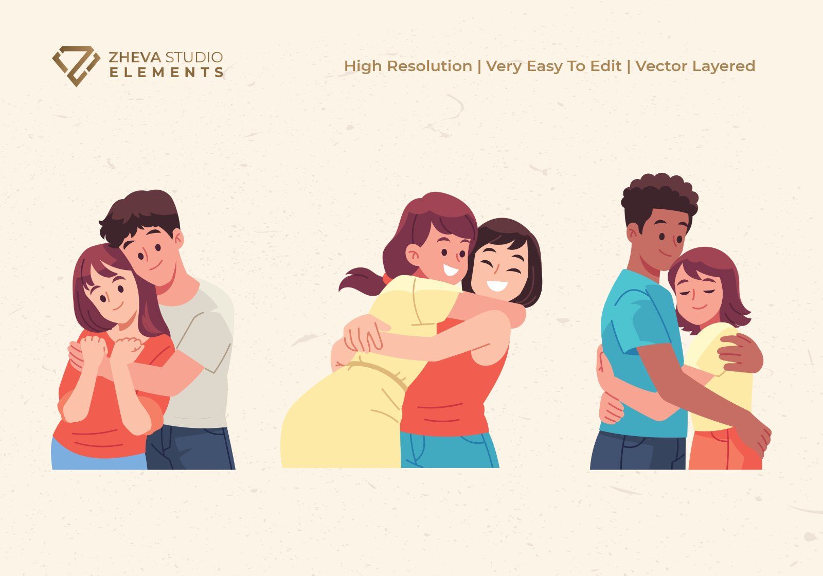 Premium Cute Couples and friends Hugging Vector Illustration — image 4