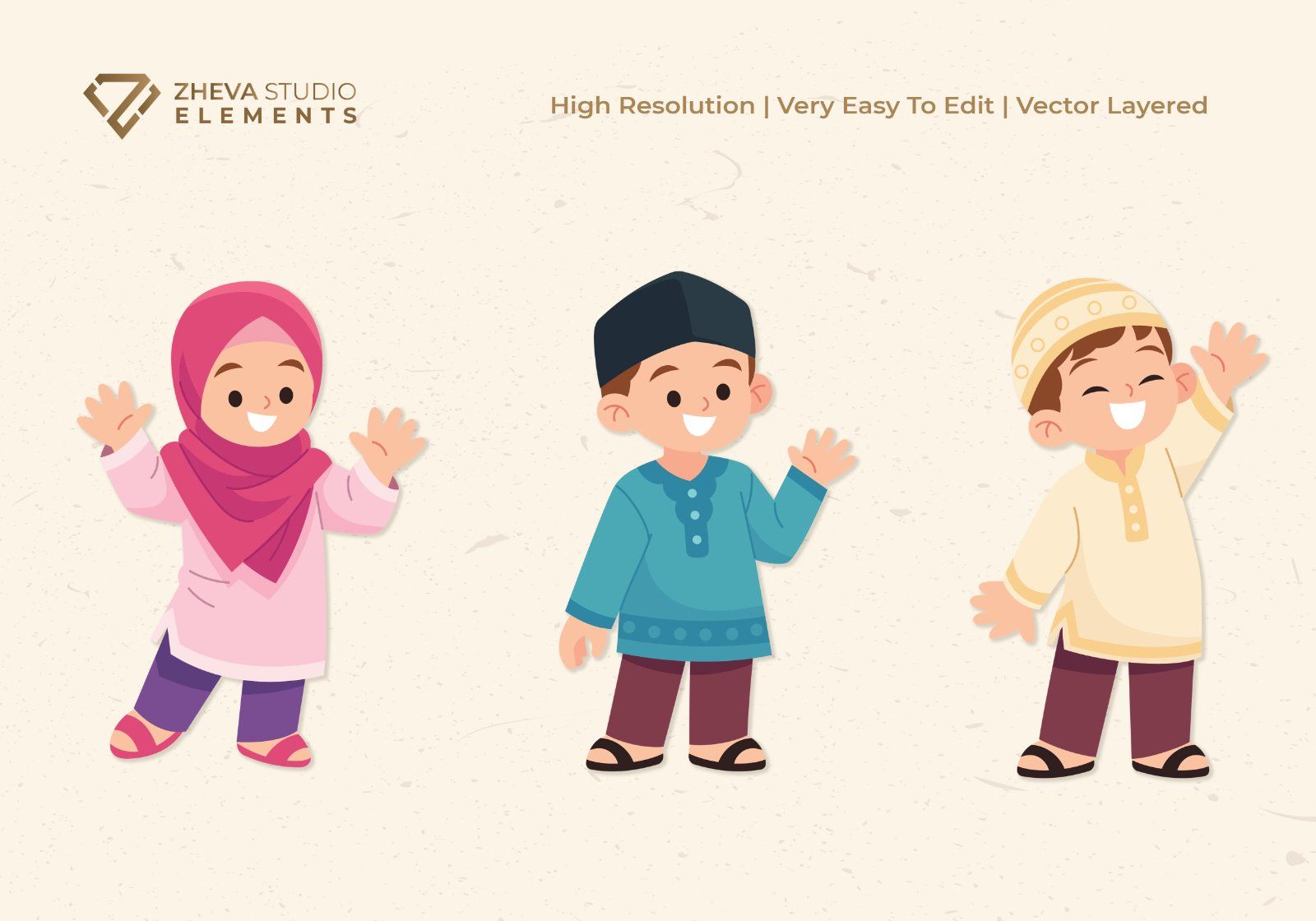 Premium Muslim Kids Vector Illustration – 6 EPS & PNG Files — image 4