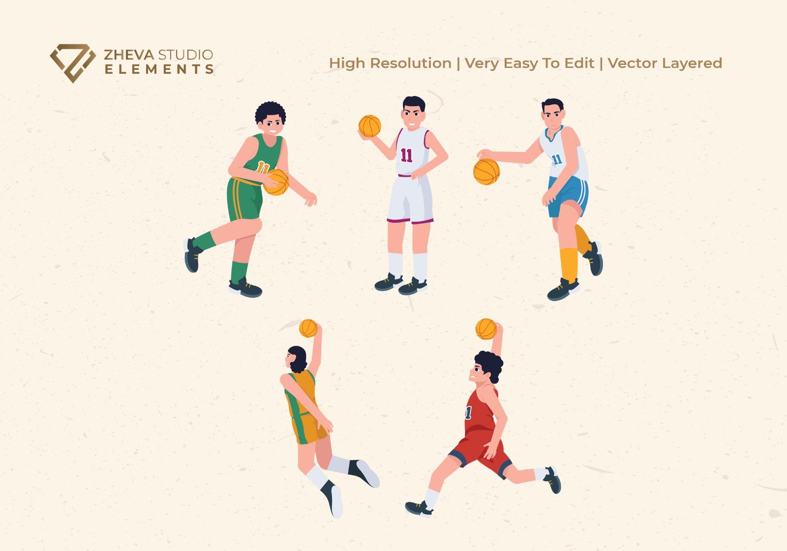 Premium Cartoon Basketball Athletes Vector Illustration — image 4