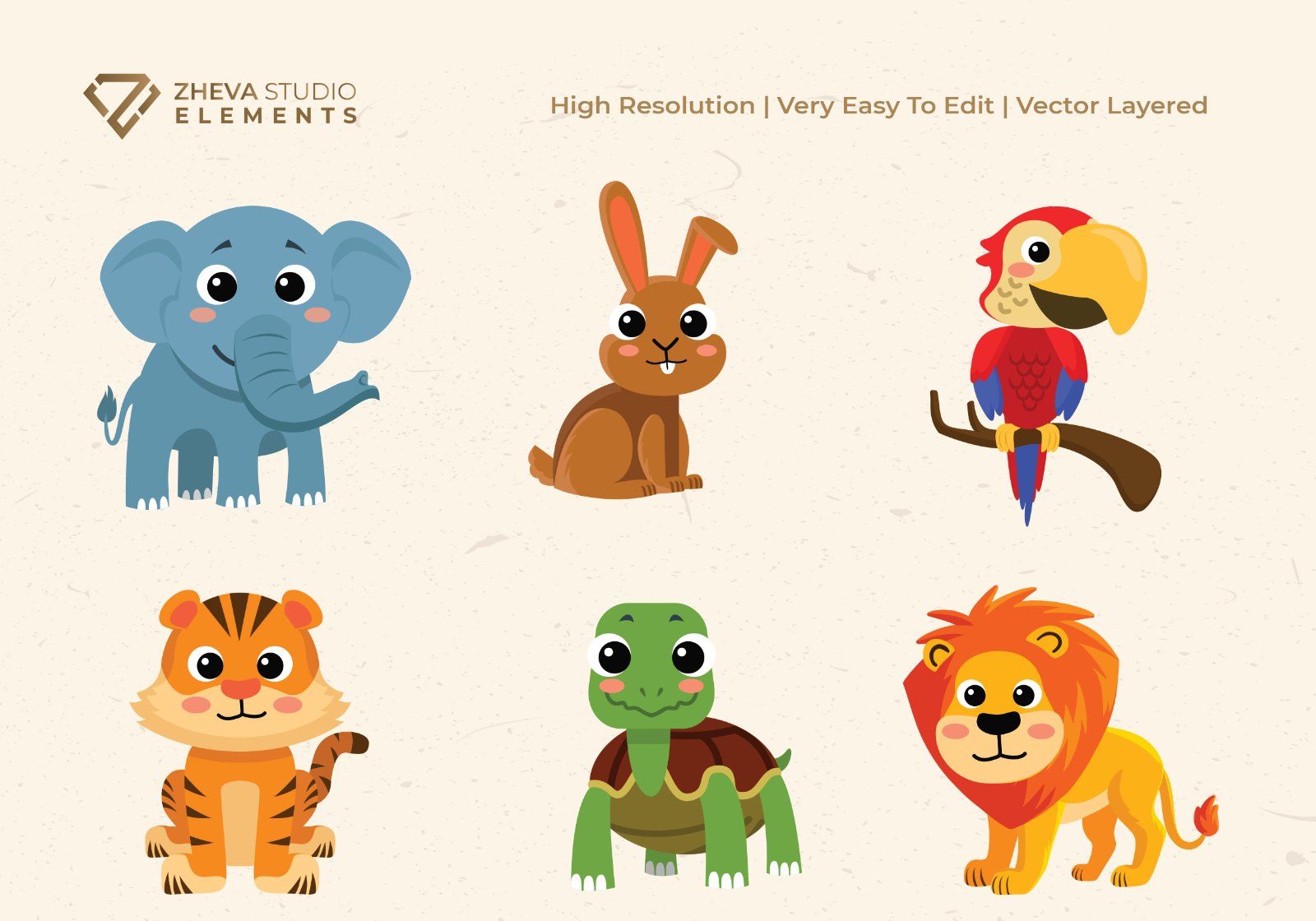 Premium Adorable Jungle Animal Vector Illustration – 6 EPS & PNG Files — image 4