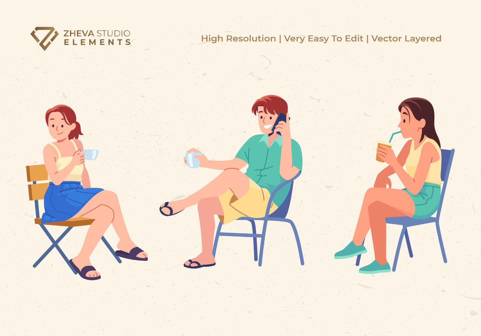 Premium People Sitting and Relaxing in a Cafe Vector Illustration — image 4