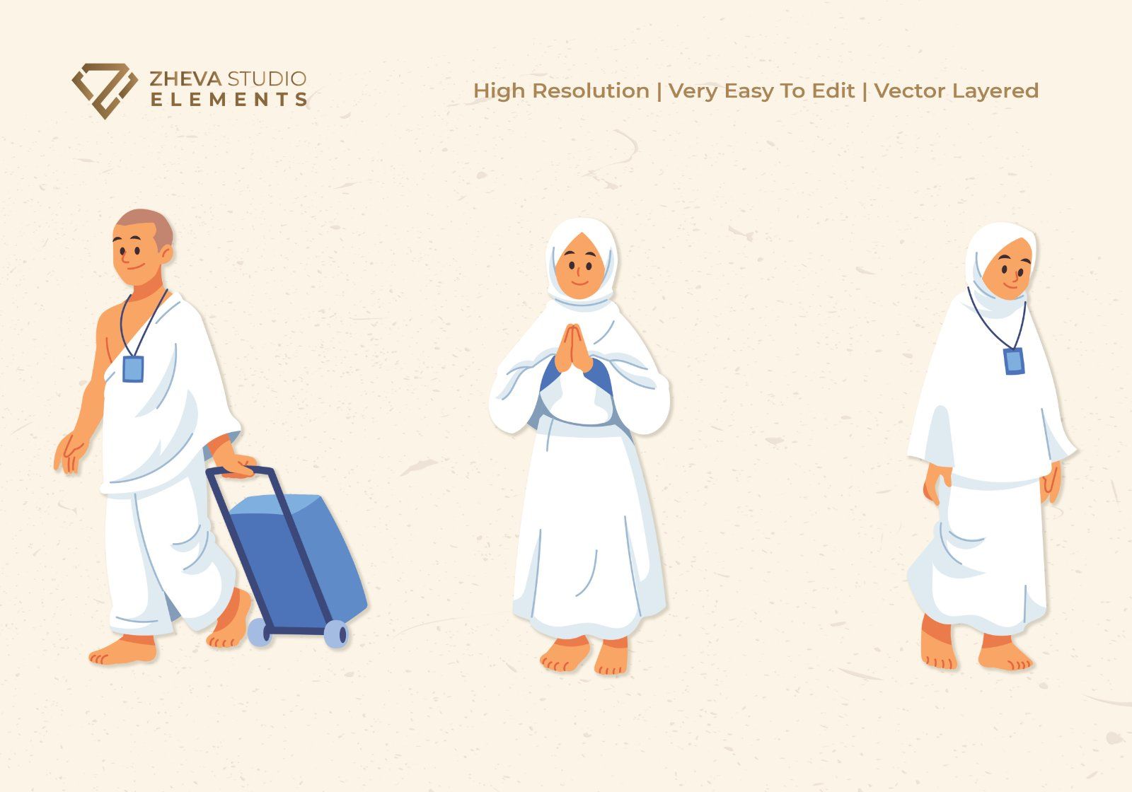 Premium Hajj and Umrah Pilgrims Vector Illustration – 6 EPS & PNG Files — image 4