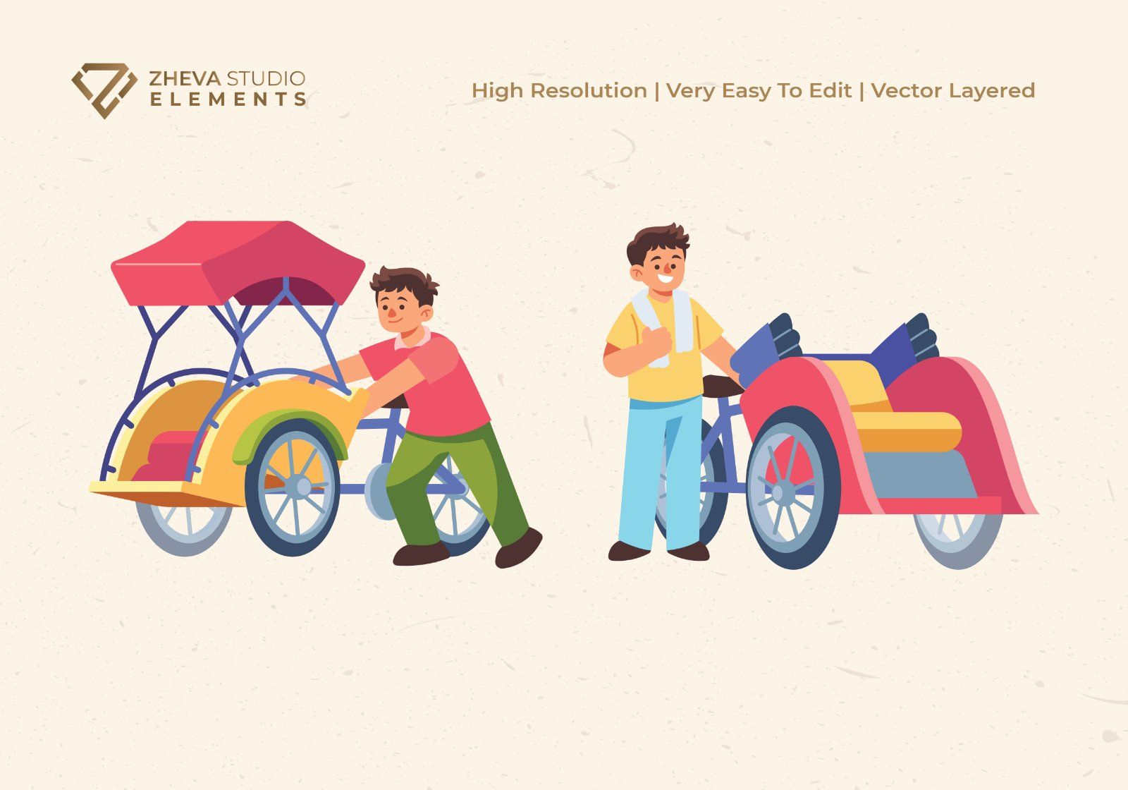 Premium Traditional Cycle Rickshaw Cartoon Vector Illustration — image 4