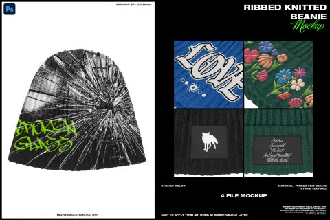 Ribbed Knitted Beanie - Mockup