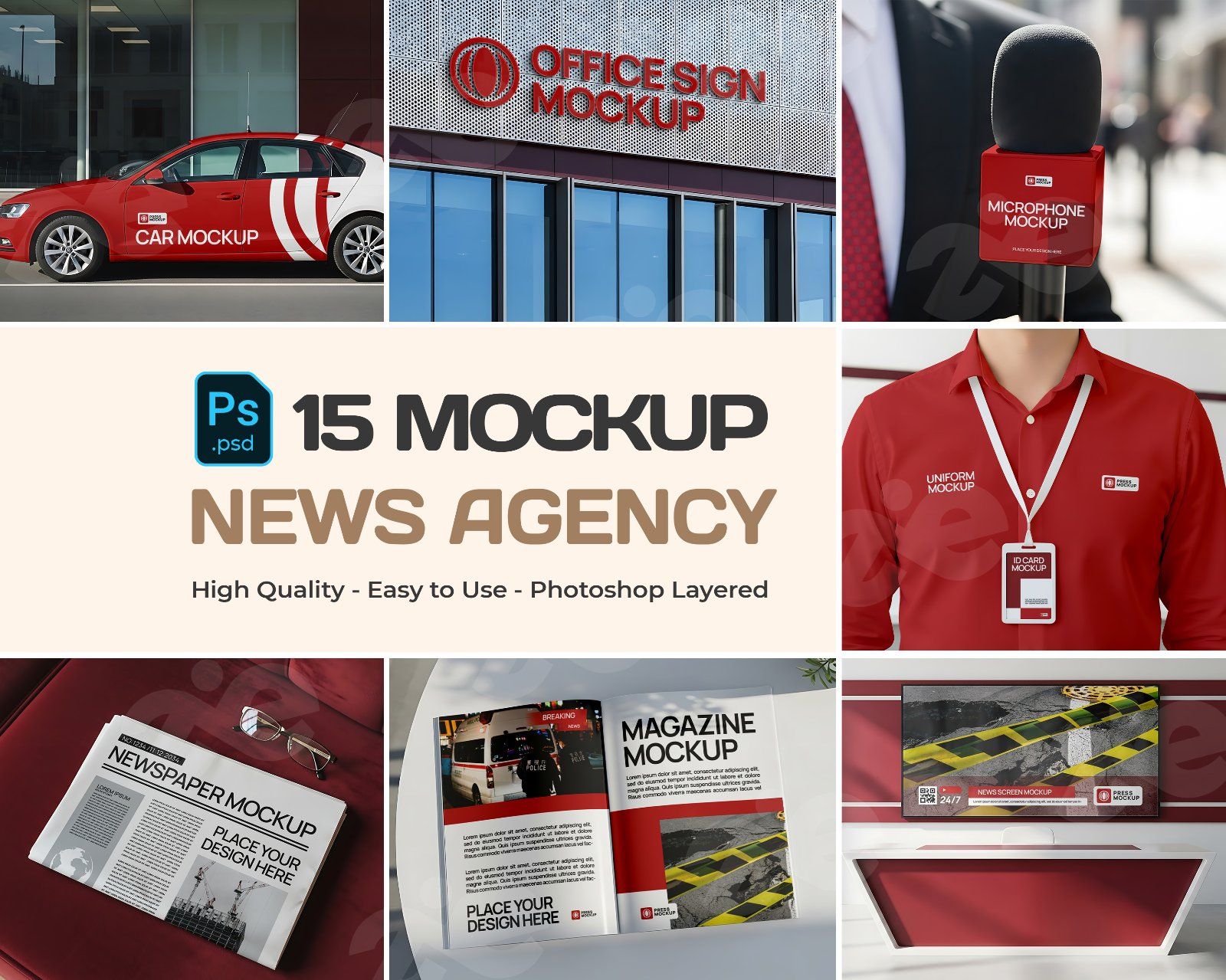 News Agency Mockup Bundle – 15 PSD Templates for Media, Press & Broadcasting Branding — image 1