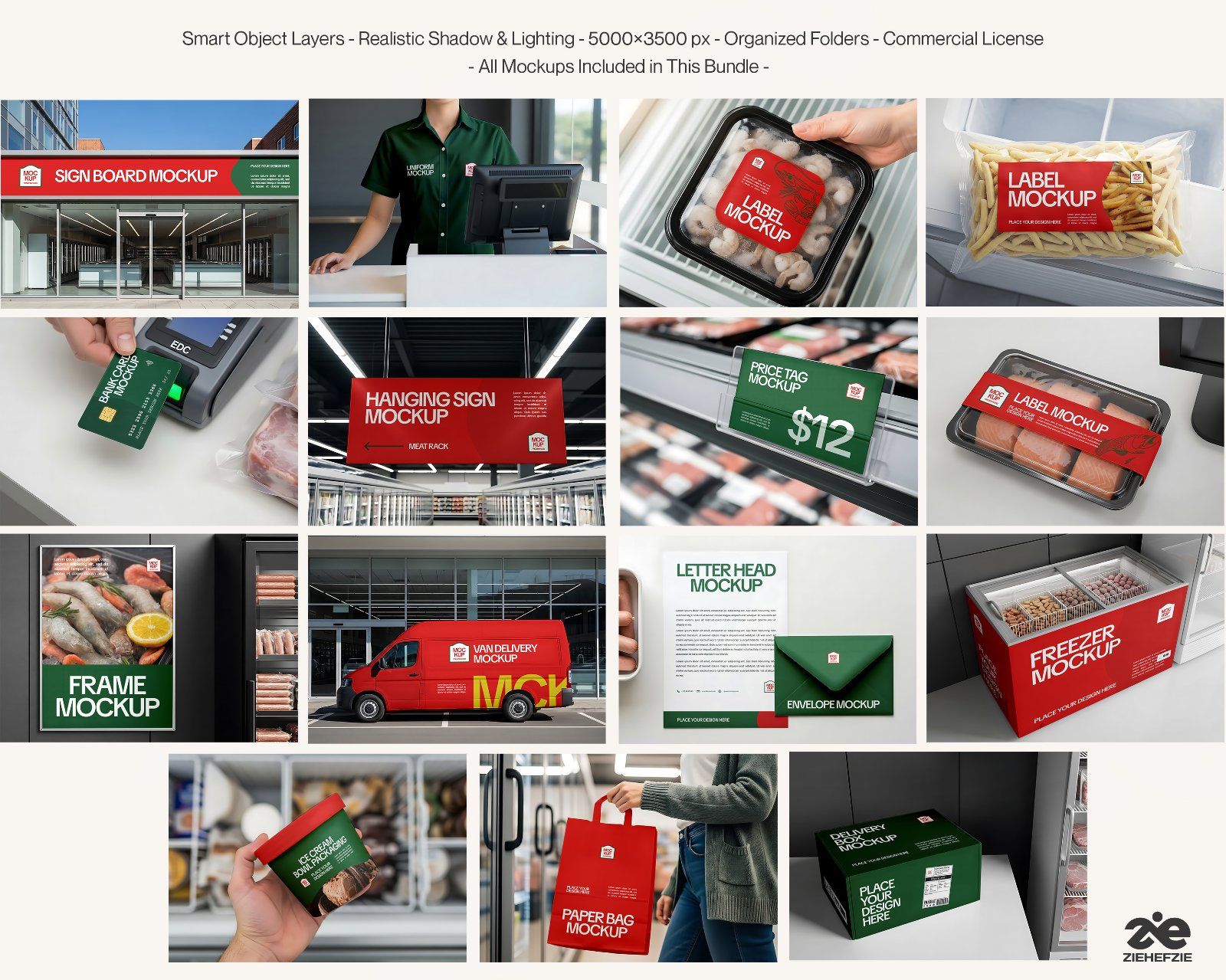 Frozen Food Store Mockup Bundle PSD – Freezer, Packaging & Price Tag Display — image 2