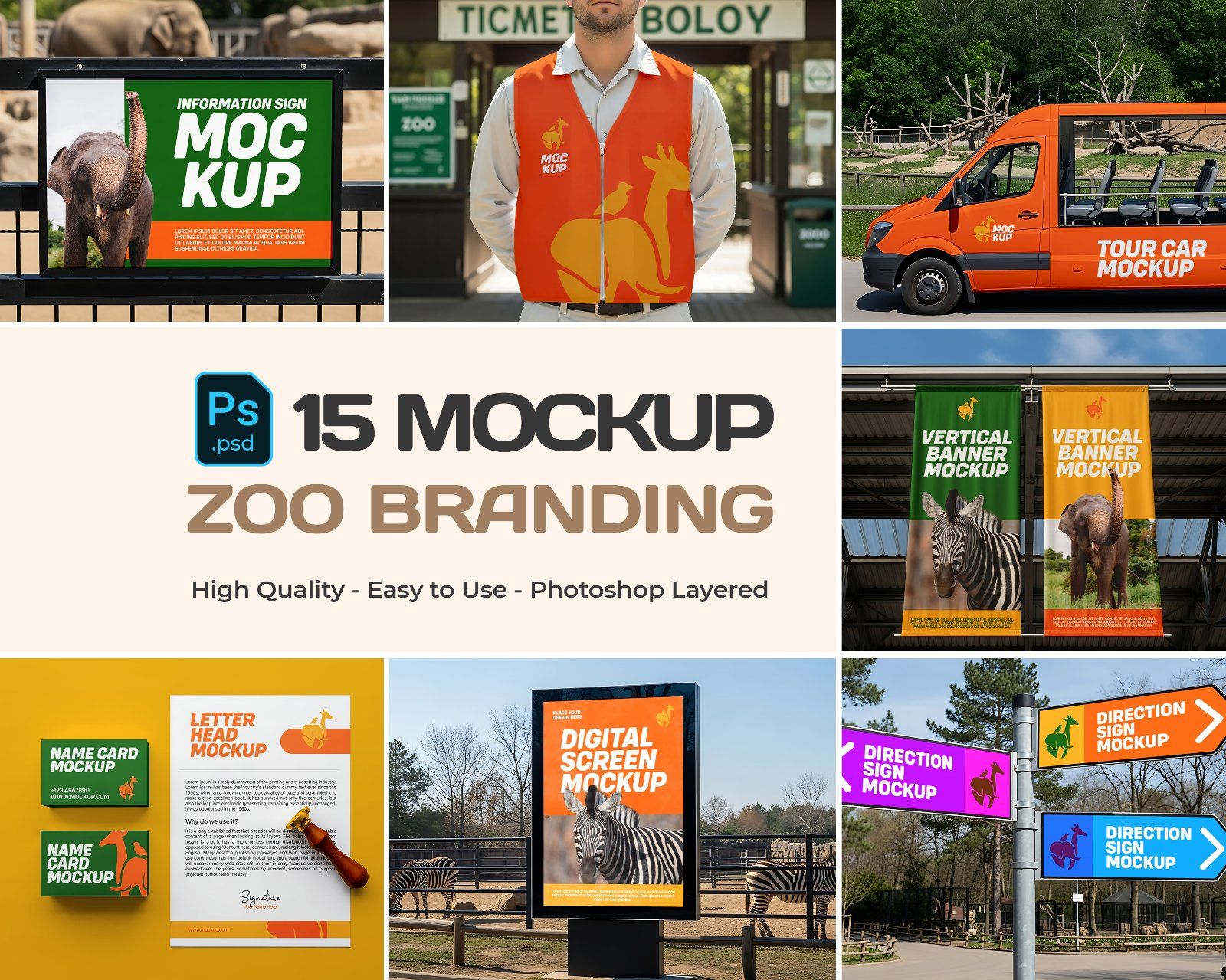 Zoo Branding Mockup Bundle – 15 PSD Templates for Wildlife Park & Animal Conservation Designs — image 1
