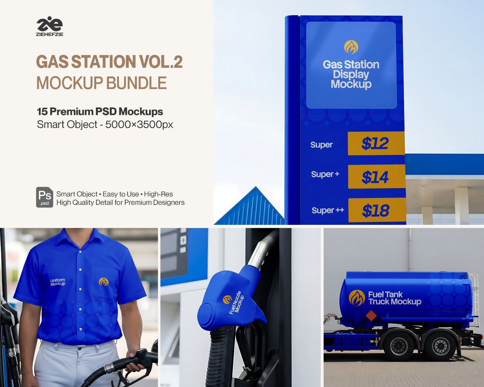 Gas Station Branding Mockup Bundle Vol.2 – 15 Premium PSD | Fuel Pump, Display Board, Uniform & Tank — image 1