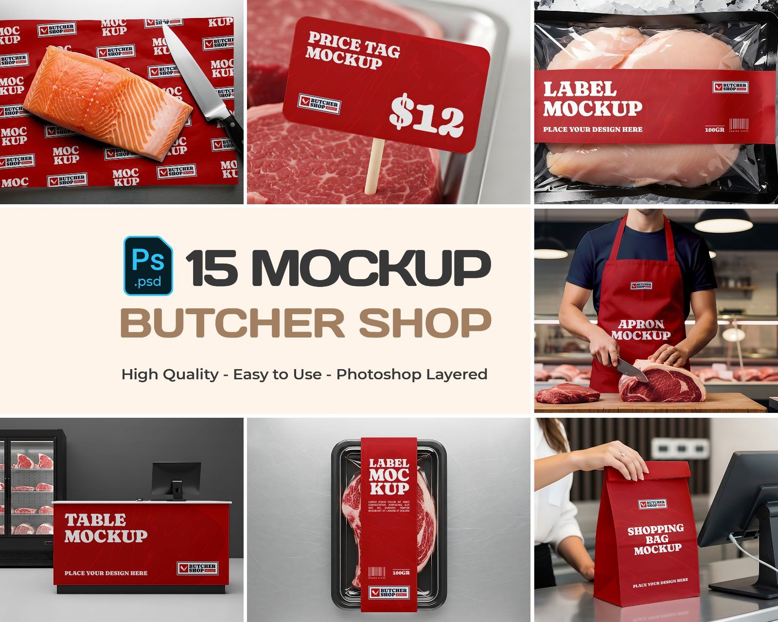 Meat & Fish Market Mockup Bundle – 15 PSD Templates for Butcher Shop Branding — image 1