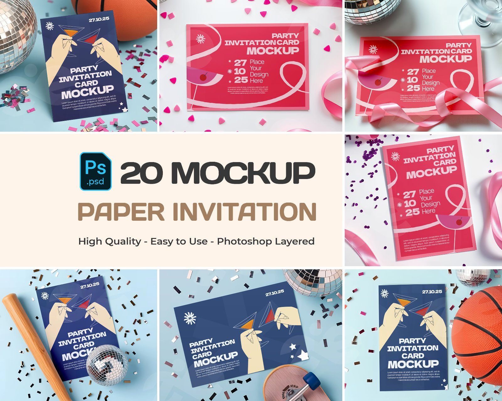Premium Party Invitation Boy and Girl Mockup Bundle — image 1