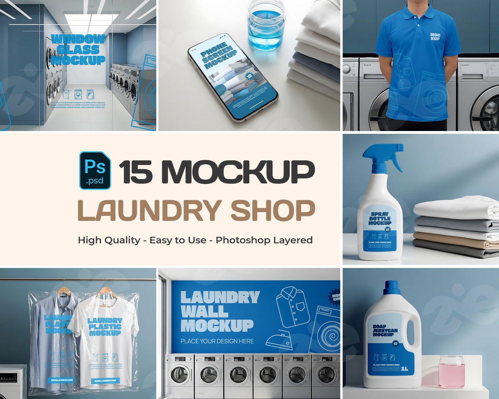 Laundry Shop Mockup Bundle – 15 PSD Templates for Branding, Packaging, and Interior Display — image 1