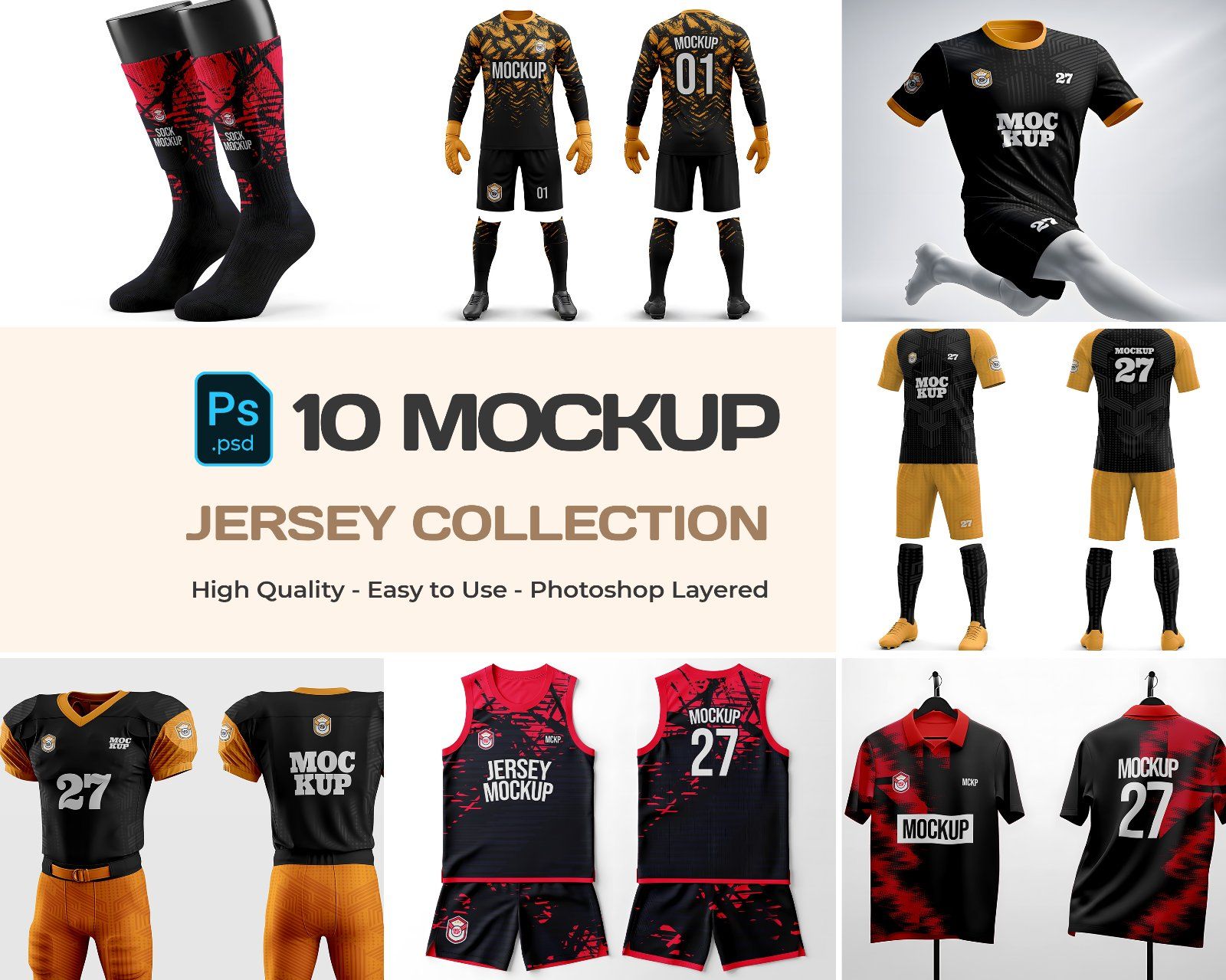 10 PSD Jersey Mockup Bundle – Football, Basketball, Polo, Soccer & Sportswear Uniform Kit — image 1