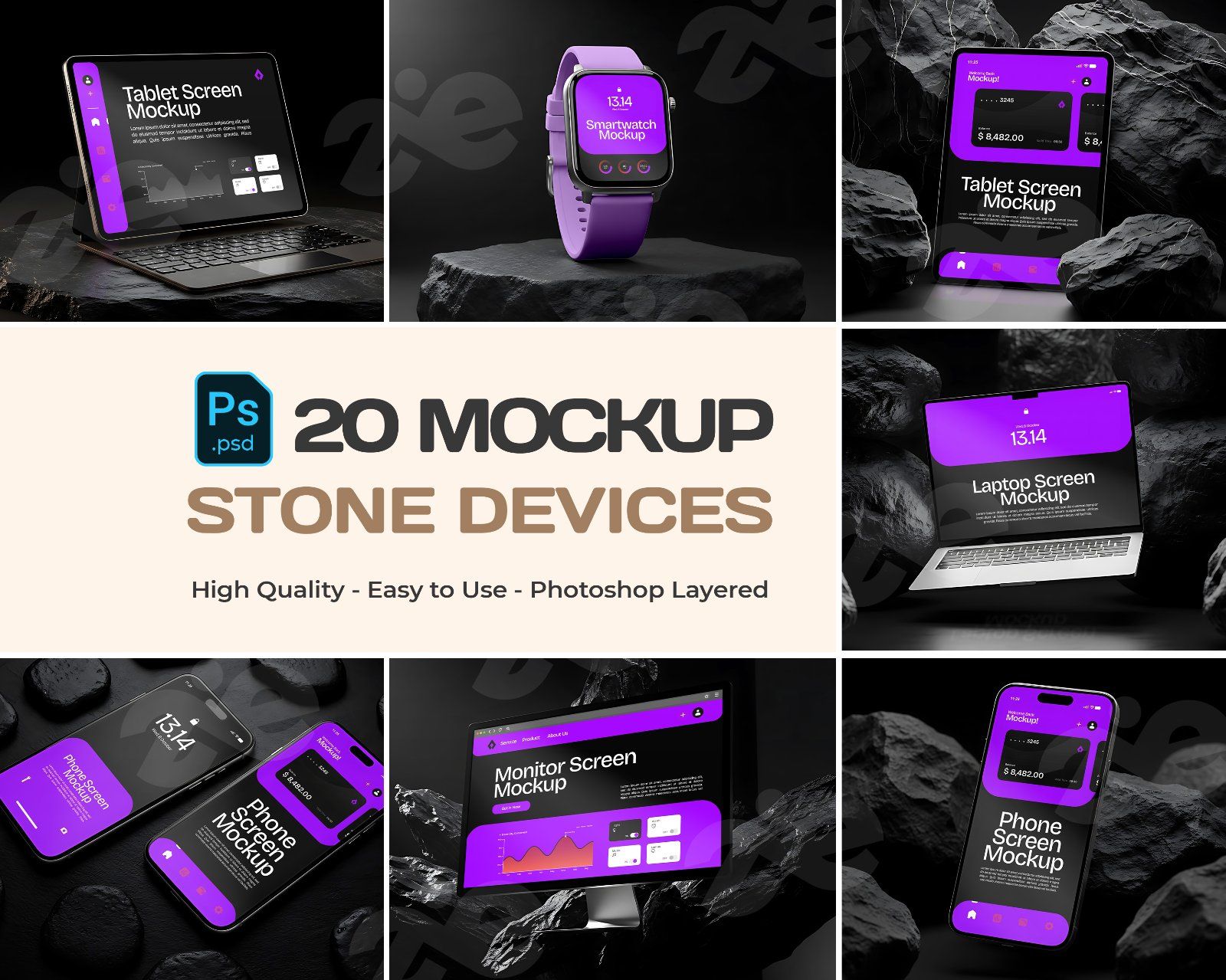 Stone Devices Mockup Bundle – 20 PSD Templates for Tech & UI Presentation Design — image 1