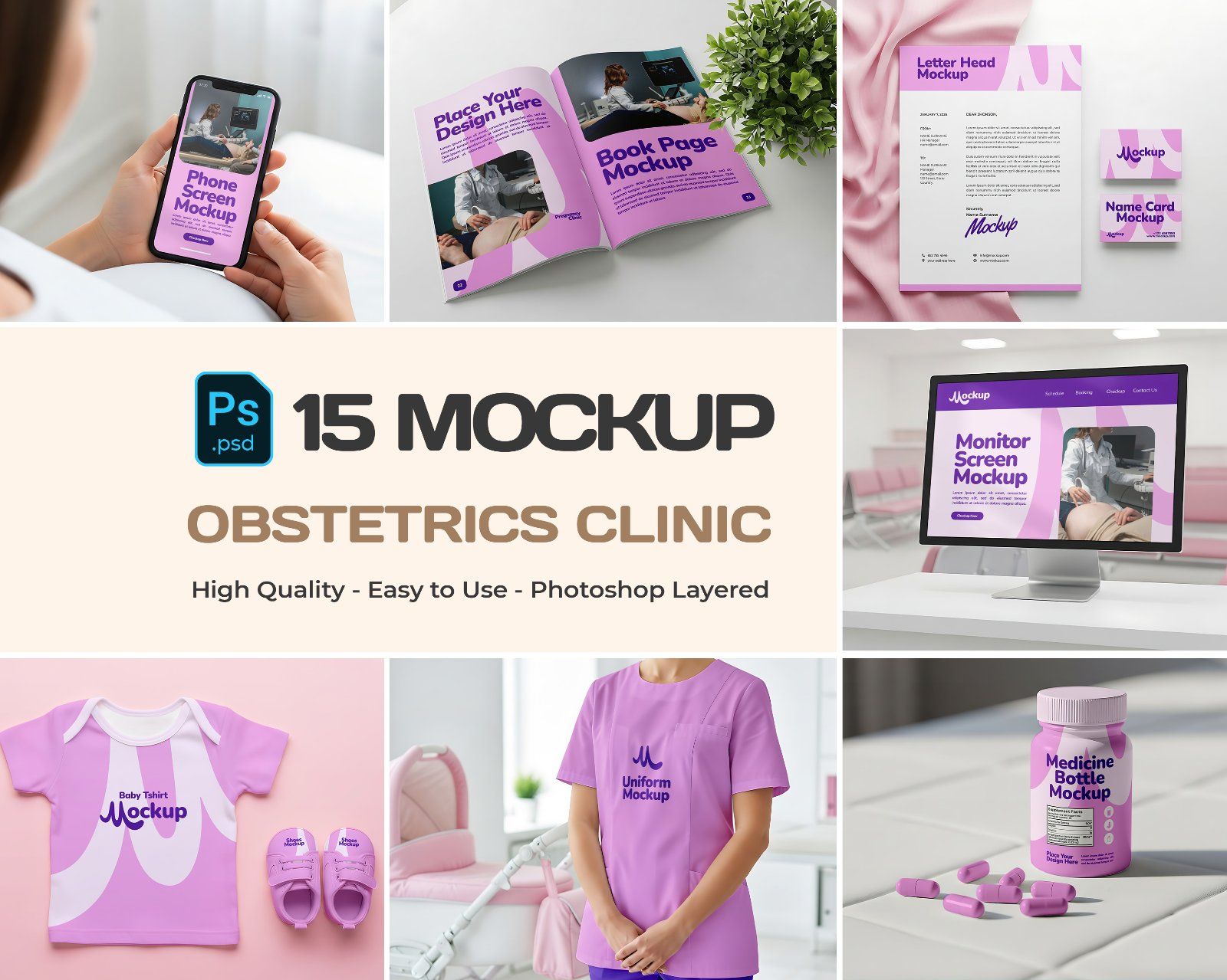 Obstetrics Clinic Mockup Bundle – 15 PSD Templates for Medical & Healthcare Branding — image 1