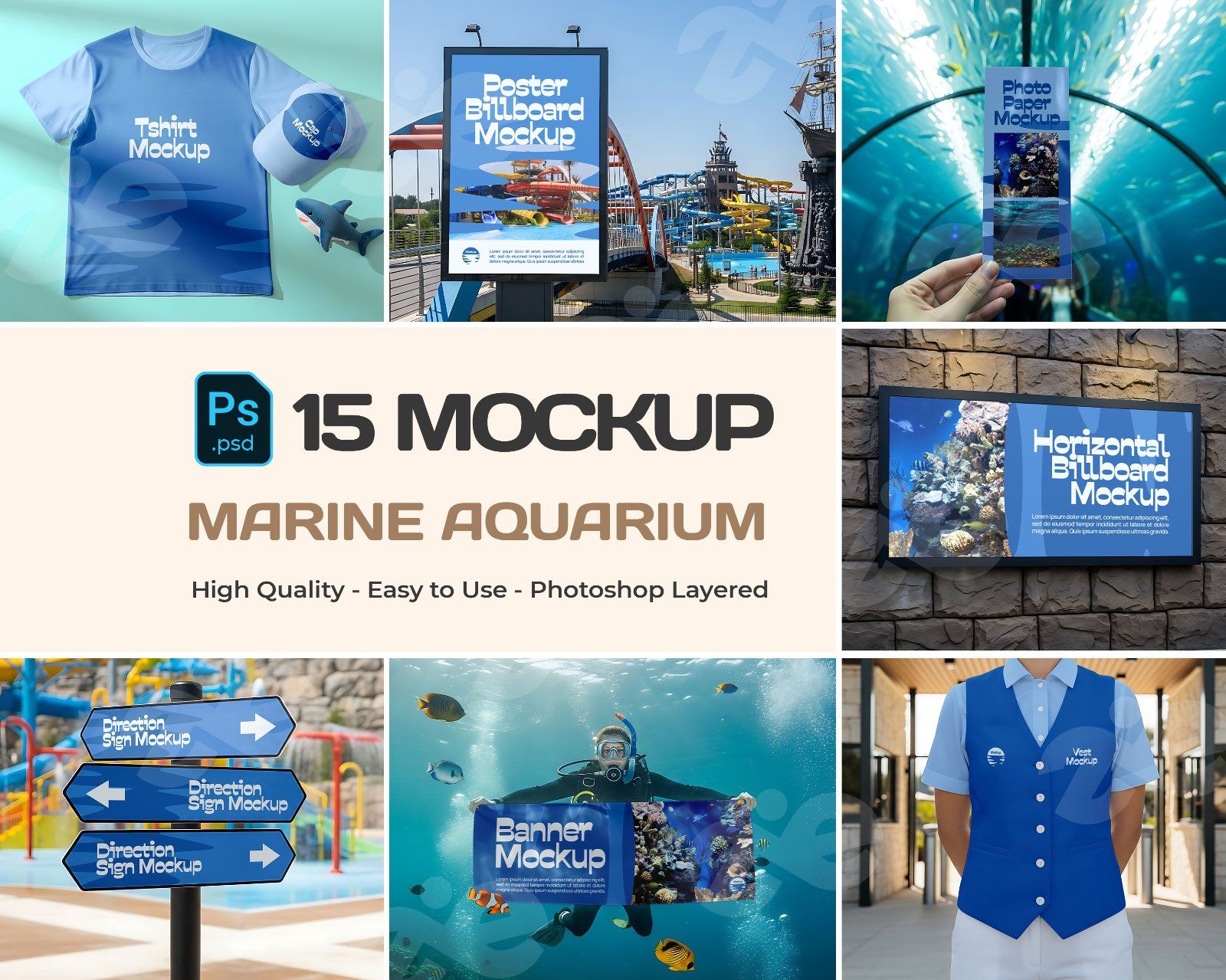 Marine Aquarium Mockup Bundle – 15 PSD Templates for Ocean Park & Underwater Branding — image 1