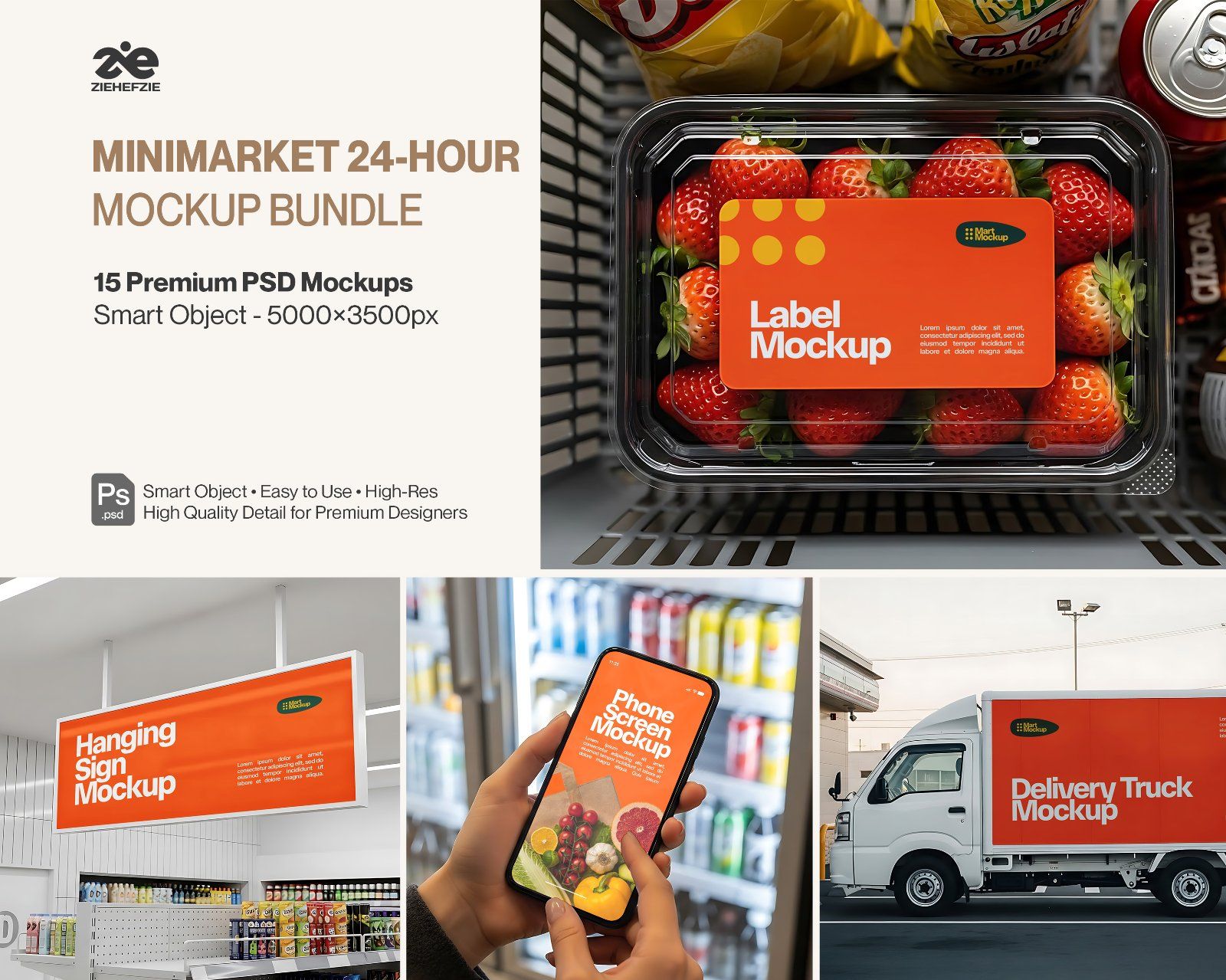 Minimarket 24-Hour Mockup Bundle – 15 PSD Mockup Retail Branding PSD Mockups — image 1