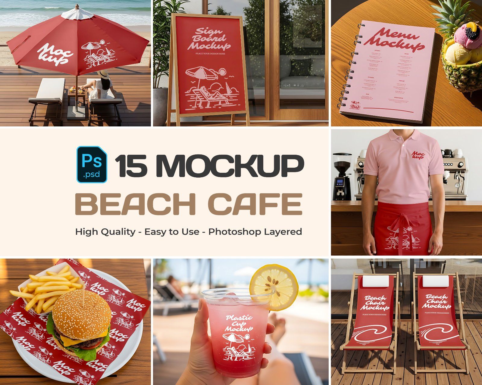 Beach Cafe Tropical PSD Set for Summer Restaurant, Juice Bar & Burger Shop — image 1