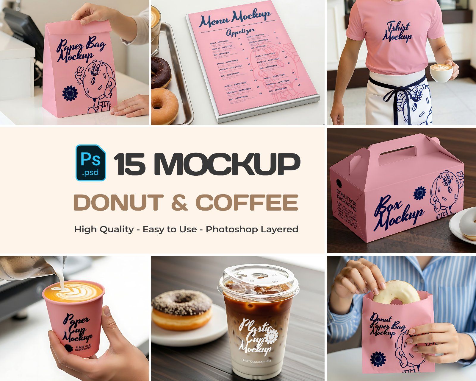Branding Mockup Donut & Coffee Shop PSD – Cafe Scene Templates for Packaging, Cups, and Menu Design — image 1