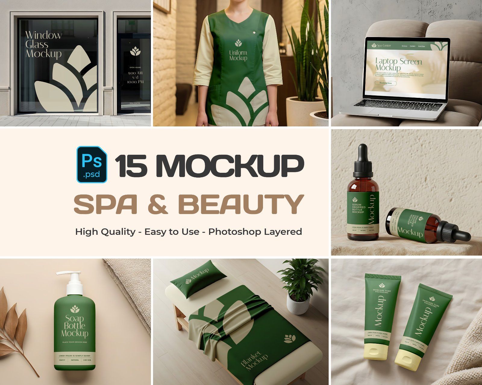 15 Spa & Beauty Branding Mockup PSD for Wellness, Skincare & Aromatherapy Designers — image 1
