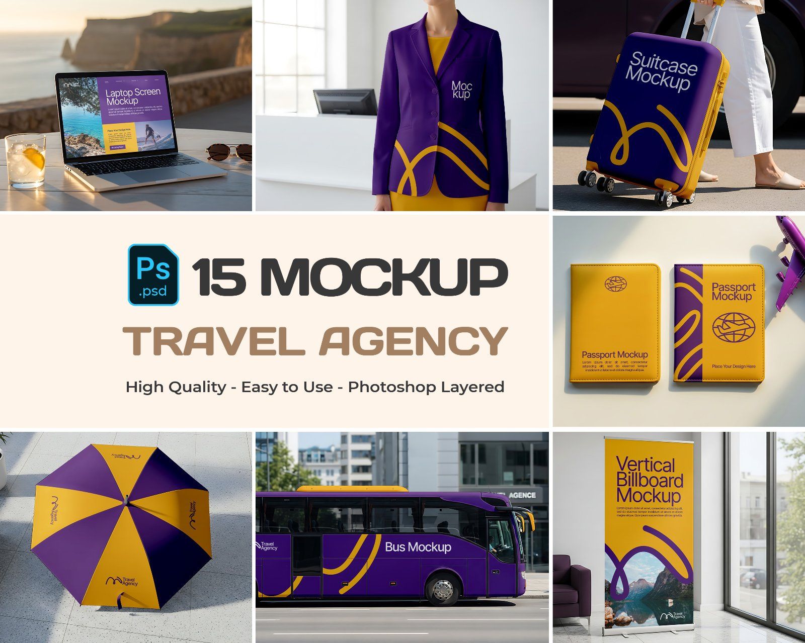 15 PSD Travel Agency Branding Mockup Bundle — image 1