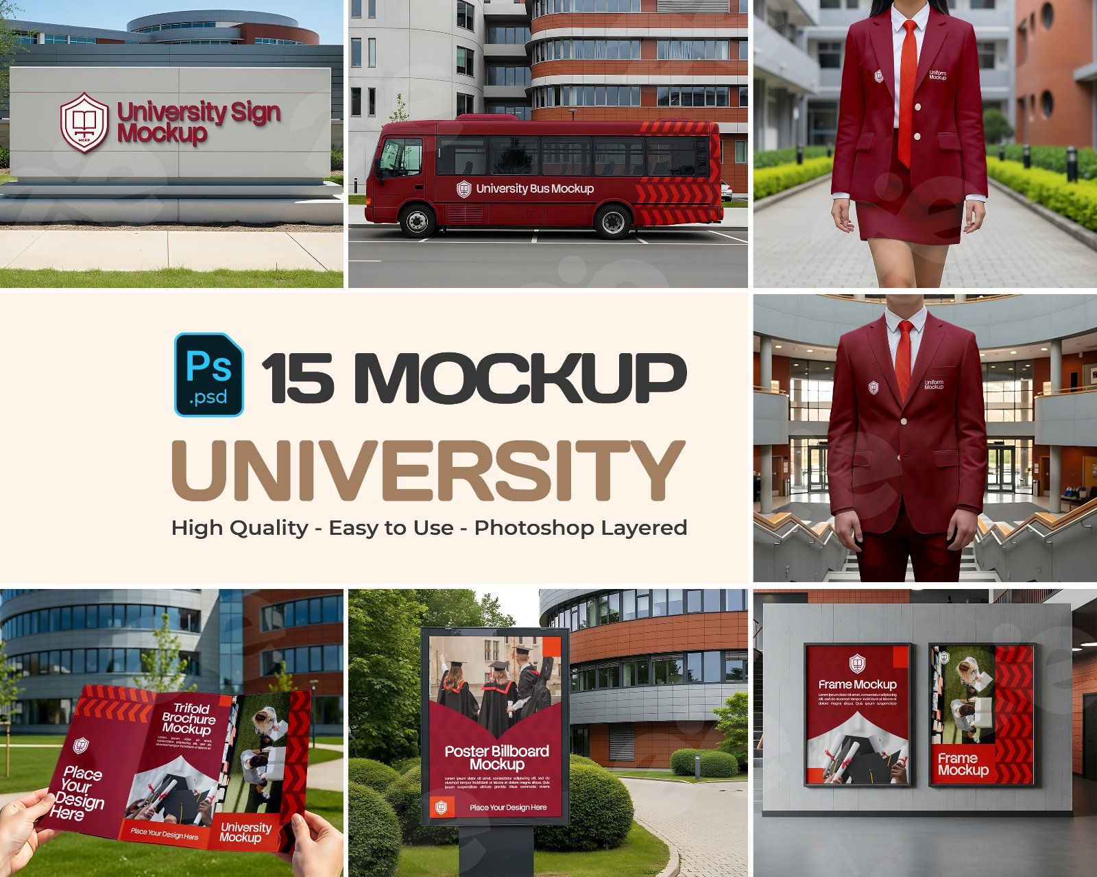 University Branding Mockup Bundle – 15 PSD Templates for Campus Signage, Uniforms, Posters & Bus Adv — image 1