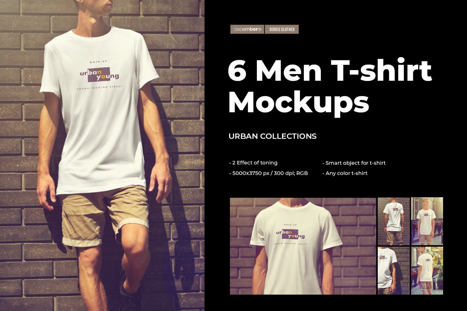 6 Mockups of an Elongated T-shirt on a Young Guy. Urban style — image 1