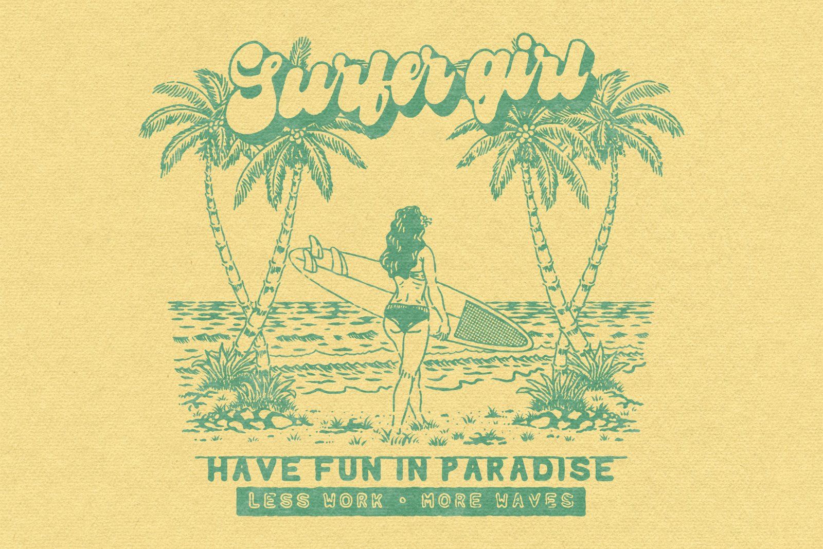 Classic Surfer Girl Illustration – Beach Paradise — image 1