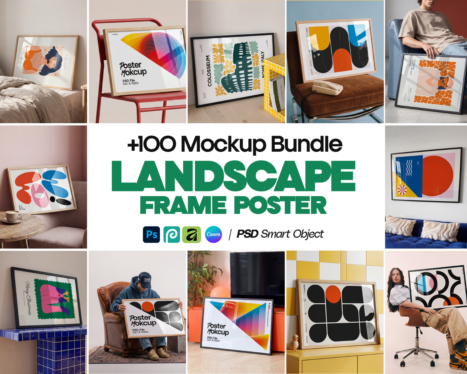 100 Horizontal Wall Frame Mockup Bundle, PSD Poster Mockups — image 1