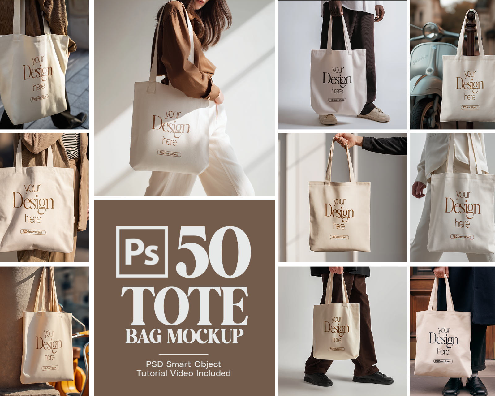 50 Fashion Tote Bag Mockups PSD Bundle with Smart Objects — image 1