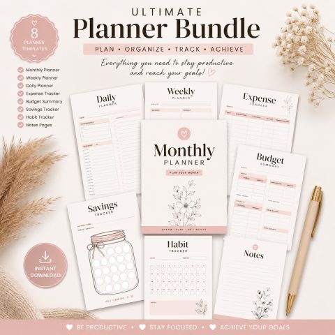 Ultimate Productivity Planner Bundle – 8 Printable Planner Templates