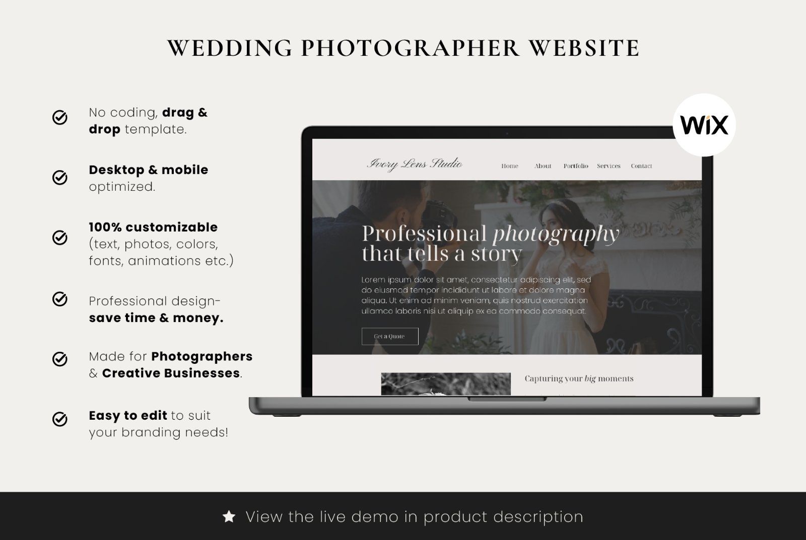 Wix Photography Website Template | Modern Photographer Portfolio — image 6
