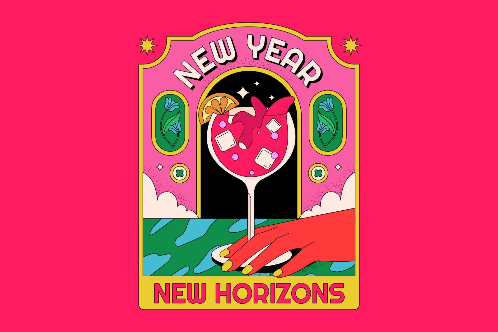 Pink Flat Design New Year Full Illustration — image 1