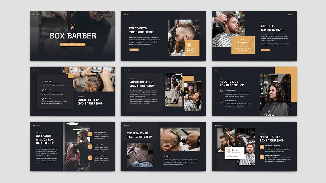 Box Barber - Barbershop PowerPoint Presentation Template — image 2