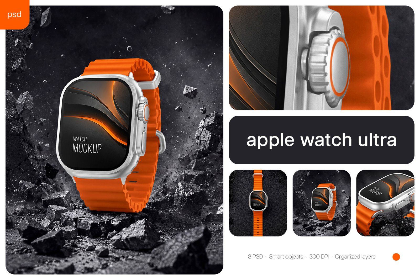 Apple Watch Ultra 2 Style Rugged Smartwatch Mockup Set — image 1