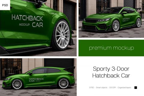 Sporty 3-Door Hatchback Car Mockup Set