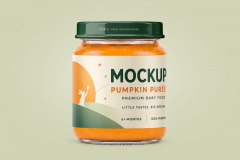 Baby Food Pumpkin Puree Glass Jar Mockup