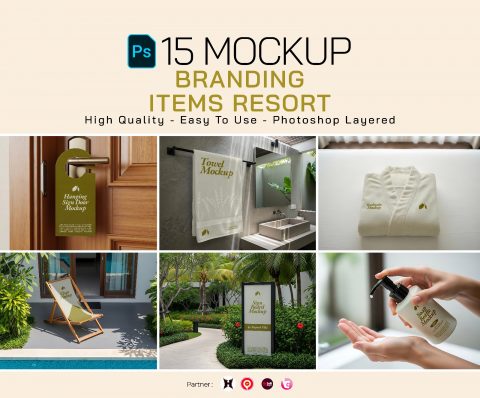 Premium Branding Items in Resort Mockup